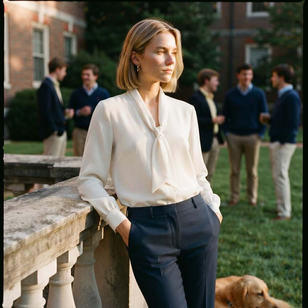 Brooks Brothers Women 4 Ivory Tie Neck Blouse Secretary Quiet Luxury